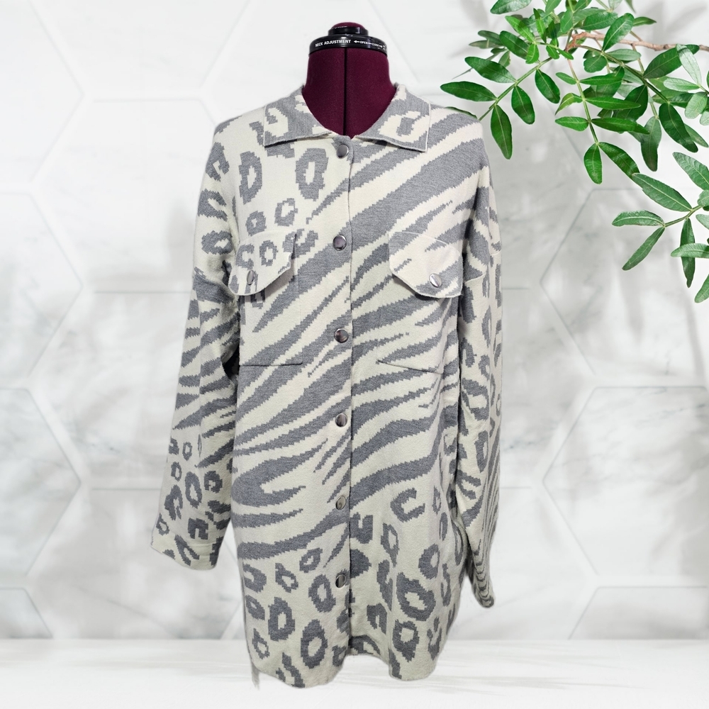 Ruby Rd. Animal Print Shacket Sweater Jacket Coat Womens XL